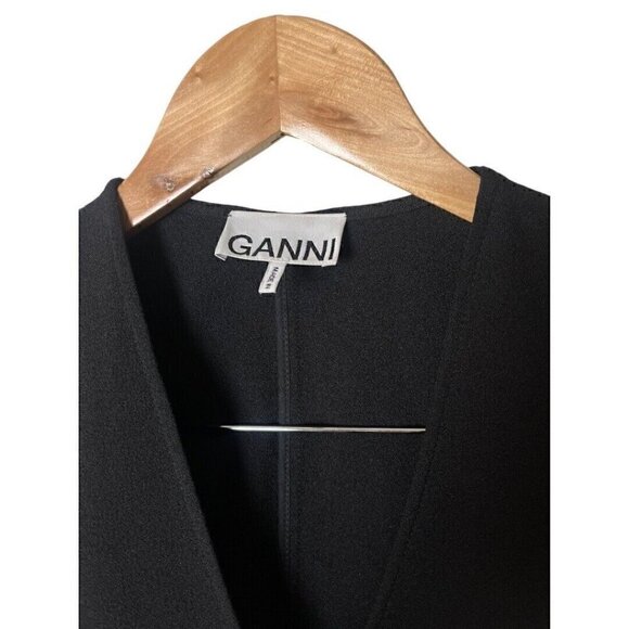 GANNI Mini Wrap Dress Black Buttoned Cuffs V-Neck 36 1040 - Picture 6 of 8